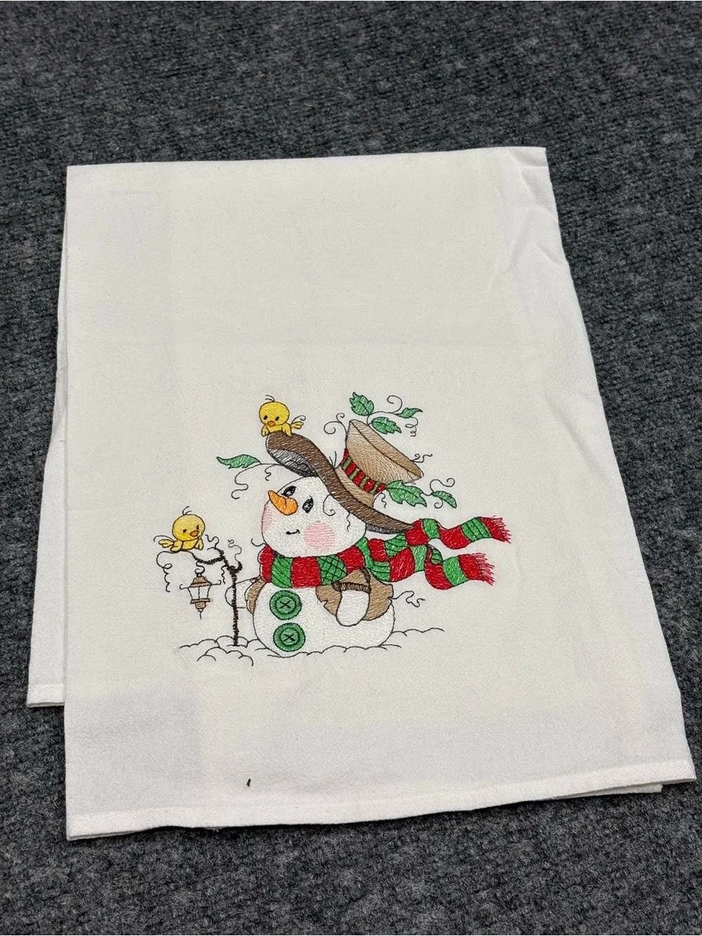 Festive Sack Cloth Embroidered Snowman Kitchen Towel